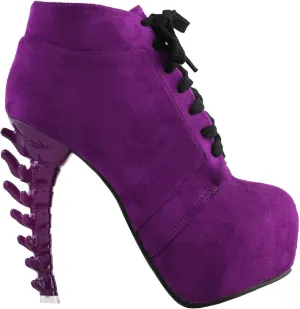 SHOW STORY Punk Purple Lace-Up Gladiator Hidden Platform Bone Heels Ankle Bootie,LF80702