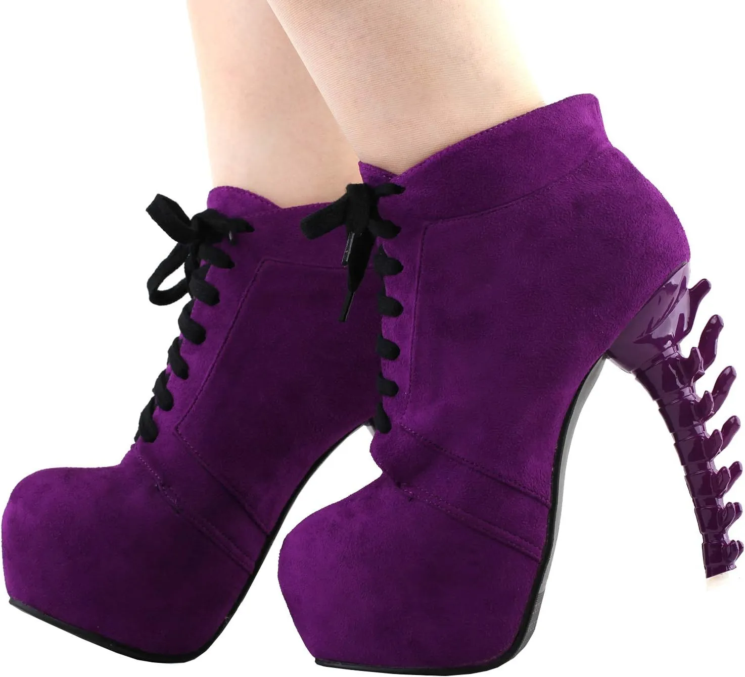 SHOW STORY Punk Purple Lace-Up Gladiator Hidden Platform Bone Heels Ankle Bootie,LF80702
