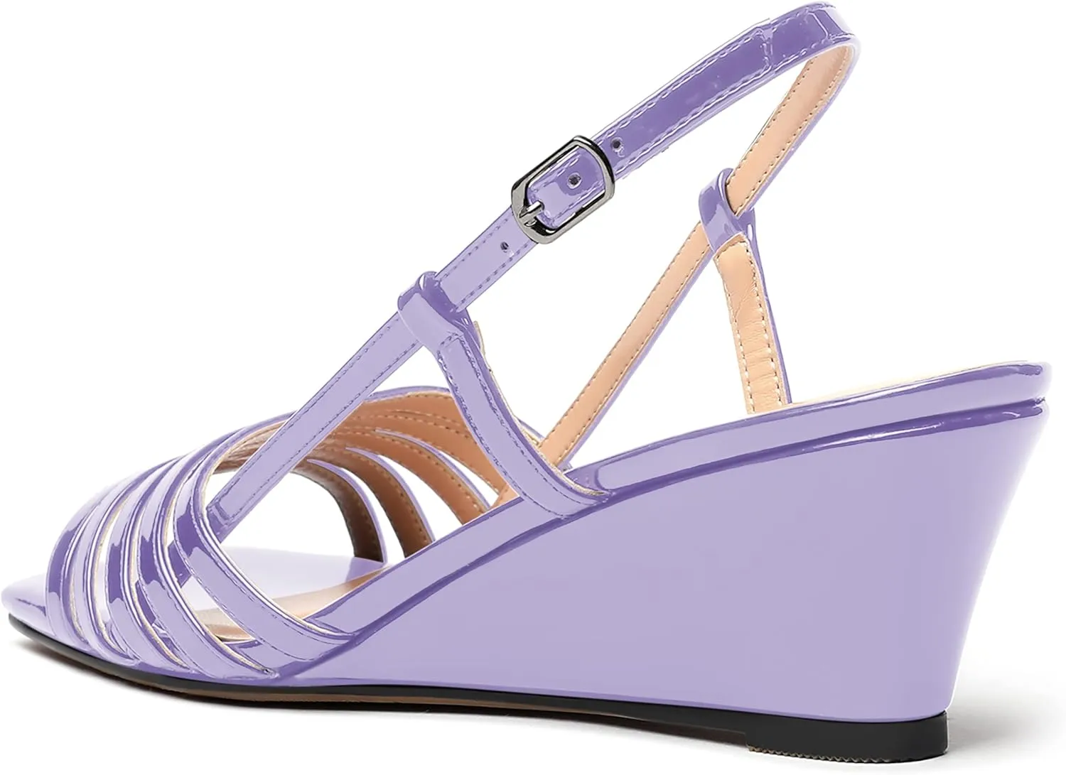SHOWFOREST Women's Open Toe Slingback Outdoor Patent Casual Slip On Square Toe Wedge Low Heel Pumps Shoes 2 Inch