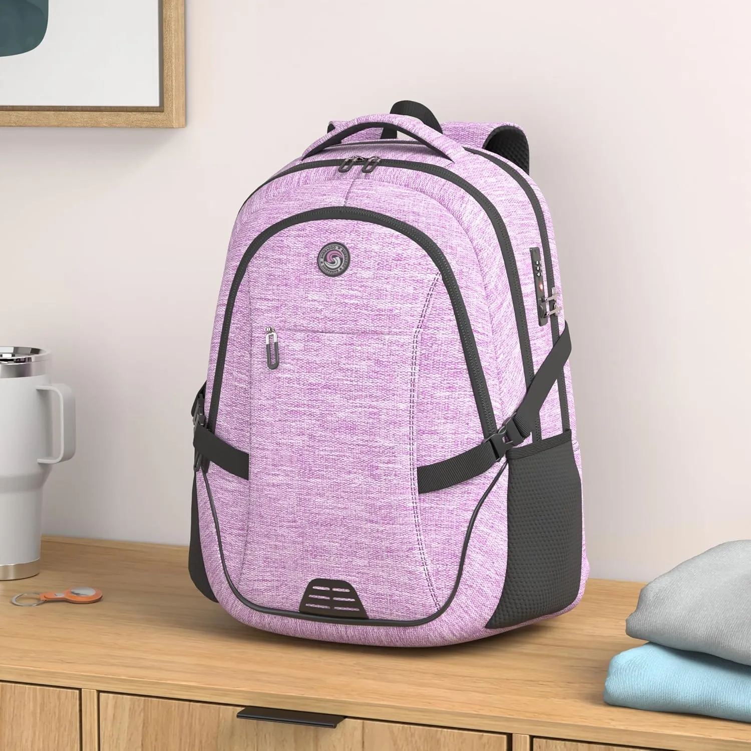 SHRRADOO Anti Theft Laptop Backpack Travel Backpacks with usb Charging Port for Women Men College Backpack Computer Bag Fits 17 Inch Laptop,Purple