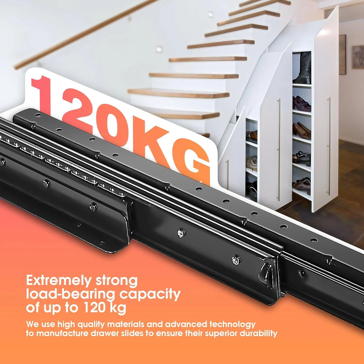 SHUHANG Undermount Heavy Duty Drawer Slides 16 24 32 40 Inch Mount Under 260lb Load Capacity Bottom Stair Cabinet Glides Concealed Pull Out Storage Pantry Closet Shelf(1 Pair, 24 Inch)