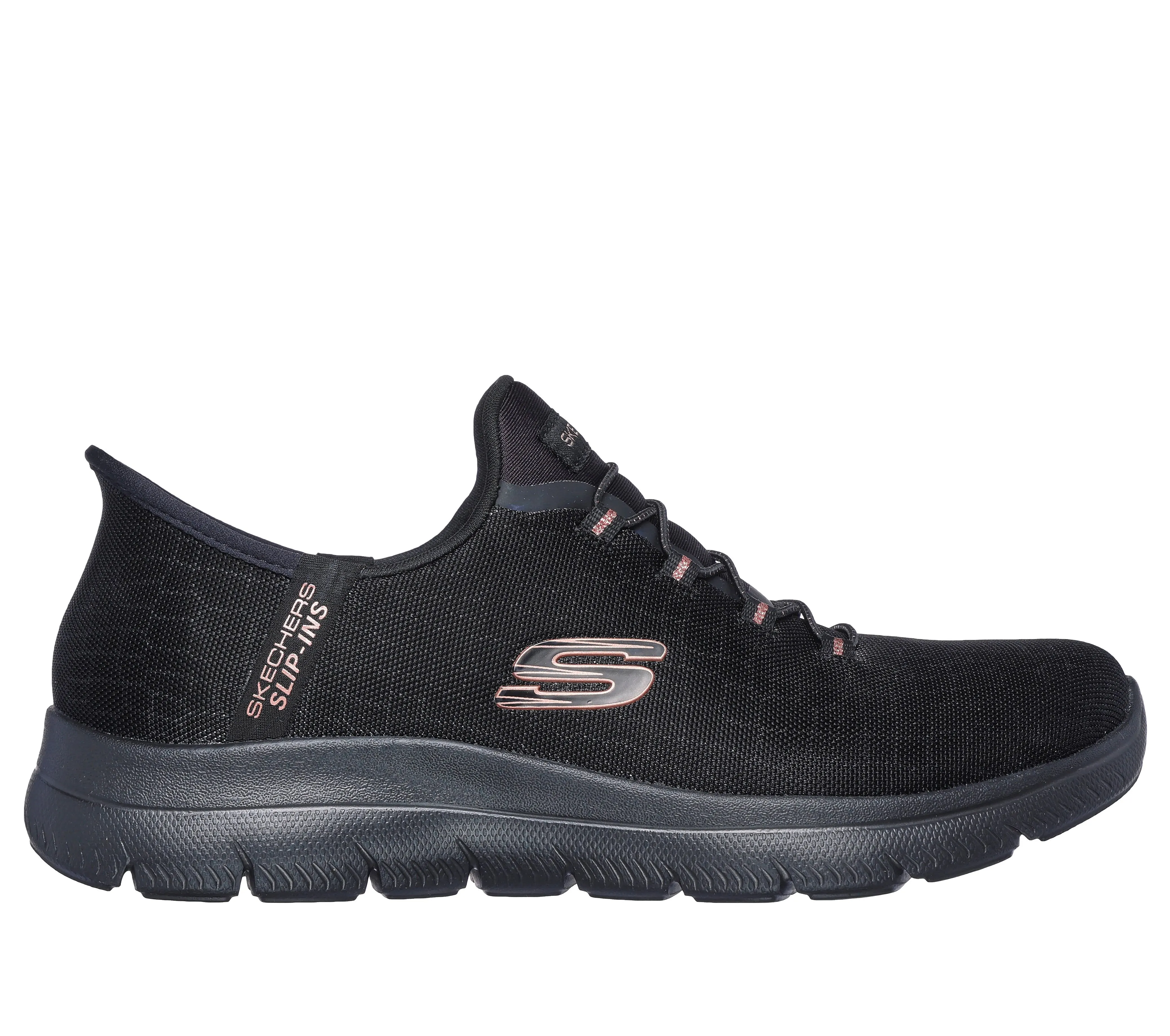 SKECHERS - 150128 SUMMITS-CLASSY NIGHT-SLIP-IN BUNGEE TRAINER - BLACK/ROSEGOLD