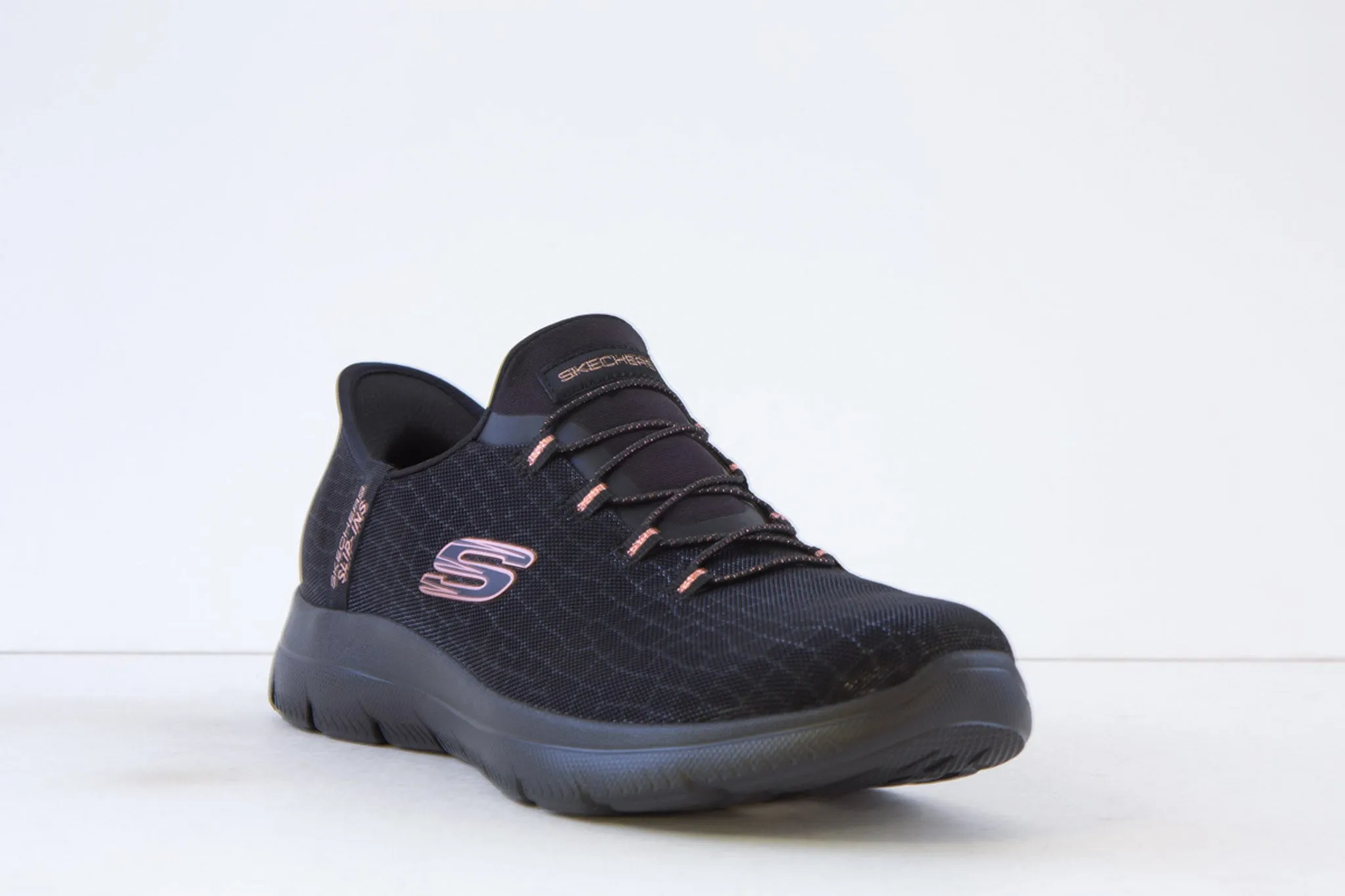 SKECHERS - 150128 SUMMITS-CLASSY NIGHT-SLIP-IN BUNGEE TRAINER - BLACK/ROSEGOLD