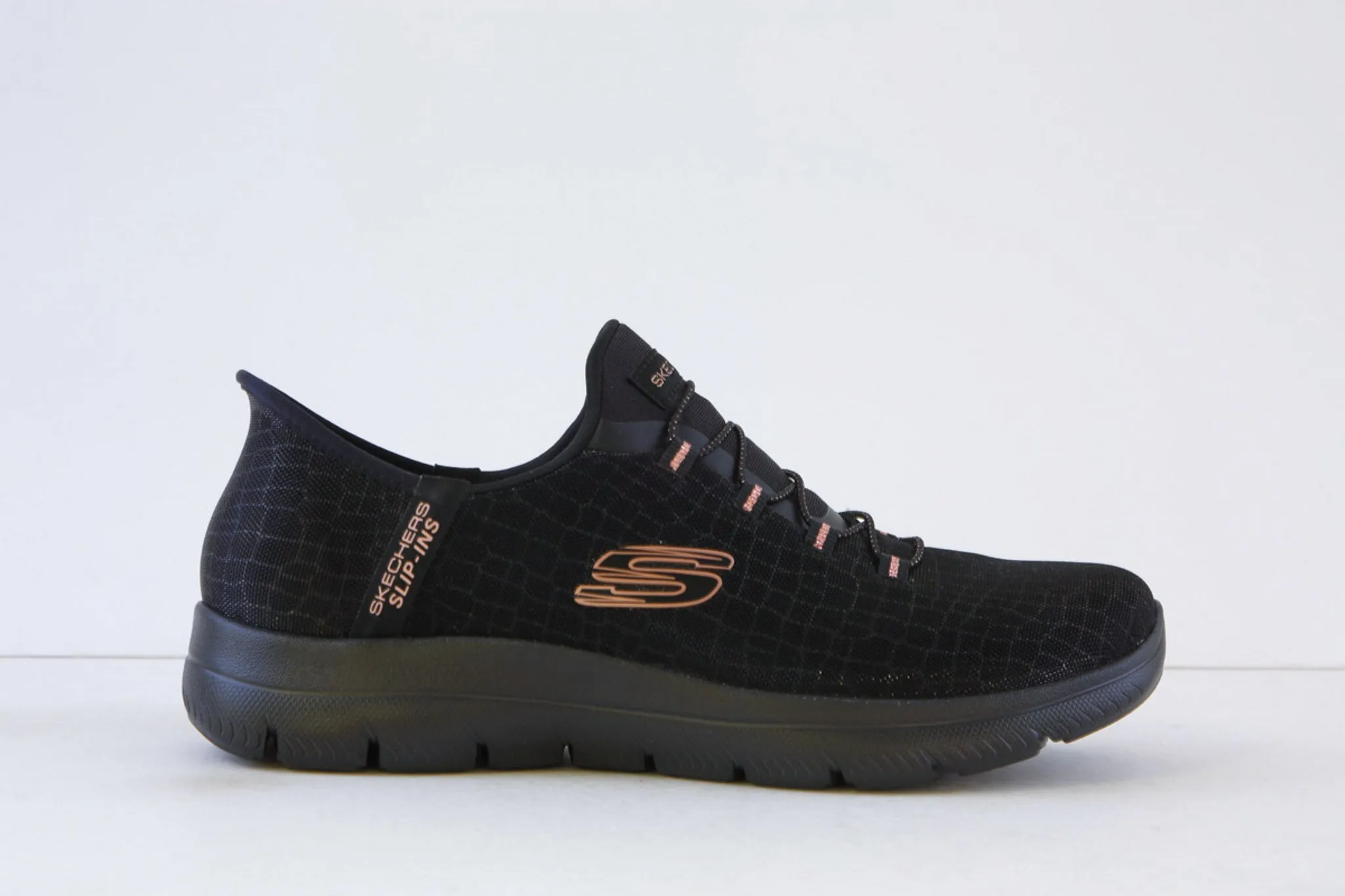SKECHERS - 150128 SUMMITS-CLASSY NIGHT-SLIP-IN BUNGEE TRAINER - BLACK/ROSEGOLD