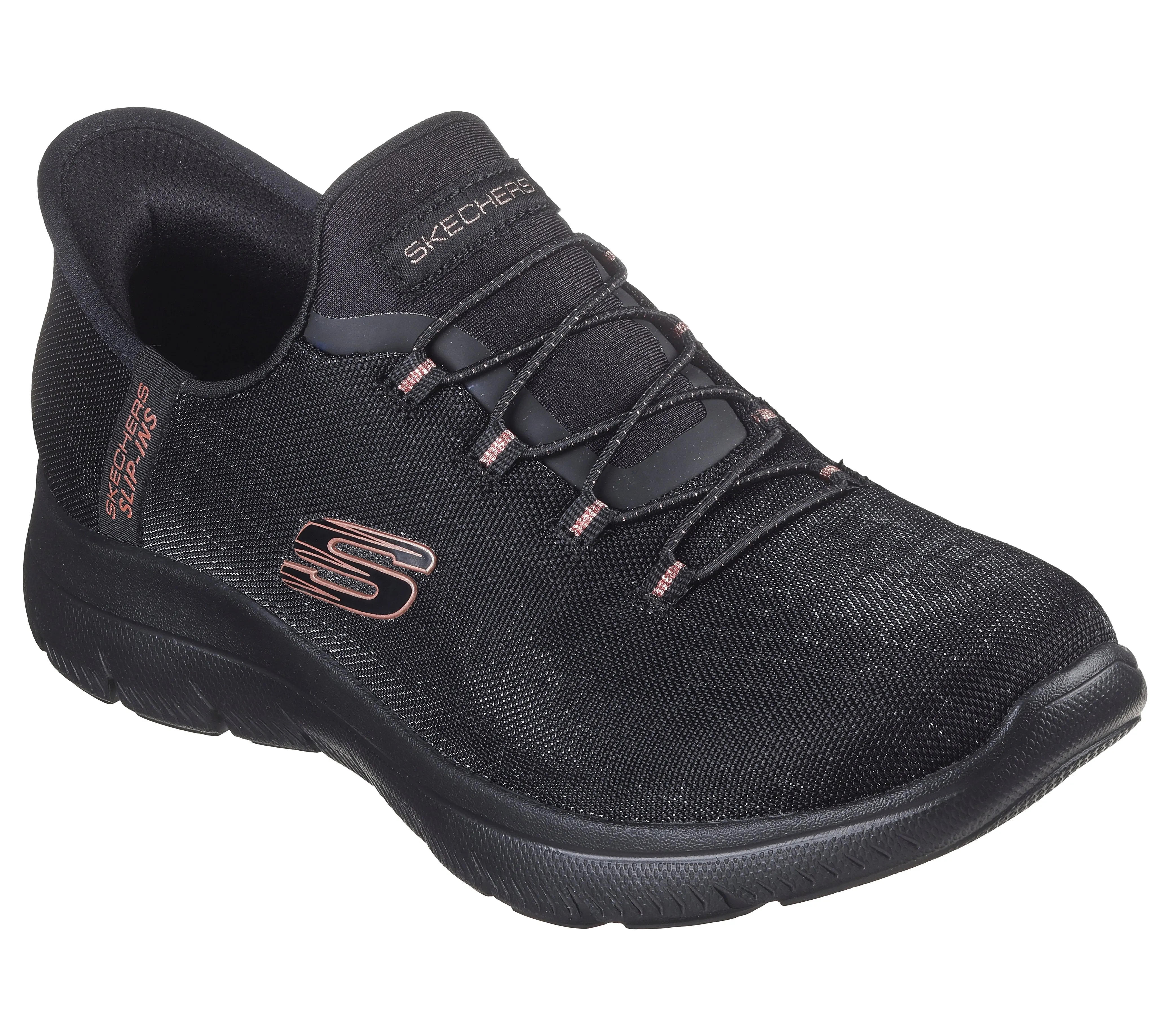 SKECHERS - 150128 SUMMITS-CLASSY NIGHT-SLIP-IN BUNGEE TRAINER - BLACK/ROSEGOLD