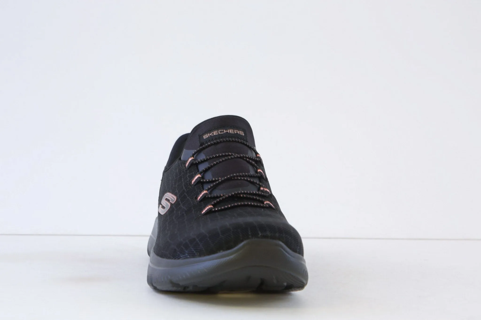 SKECHERS - 150128 SUMMITS-CLASSY NIGHT-SLIP-IN BUNGEE TRAINER - BLACK/ROSEGOLD