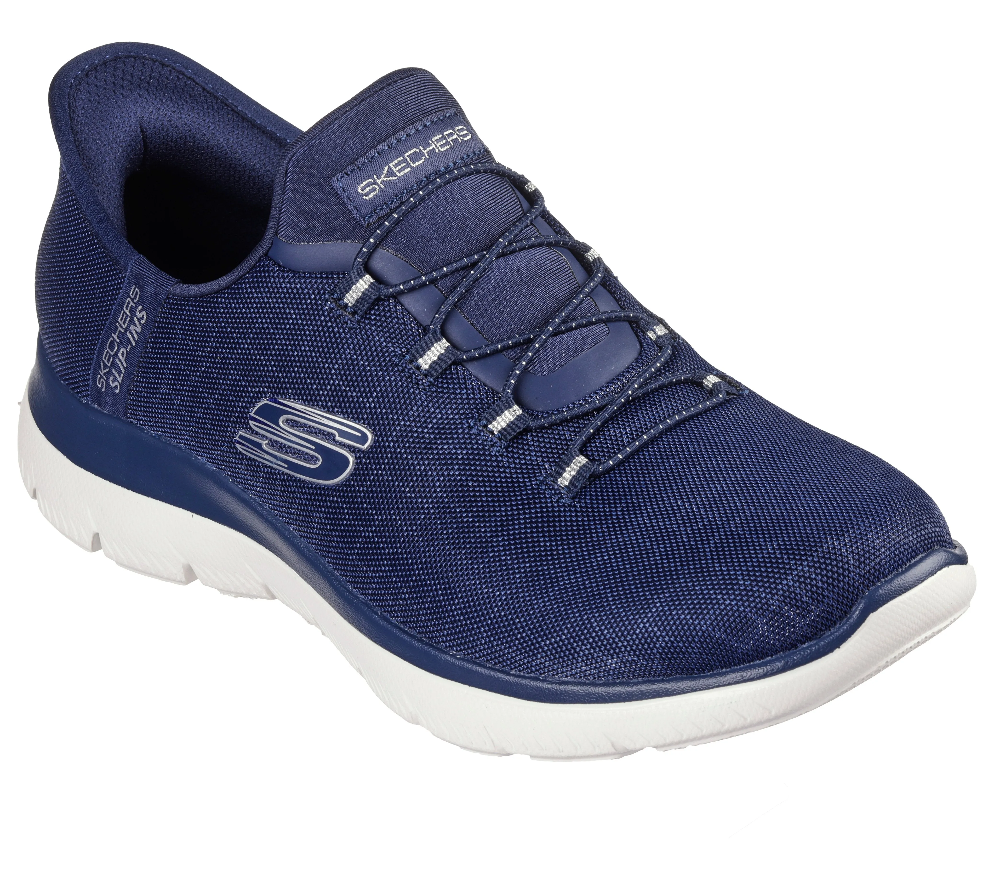 SKECHERS - 150128 SUMMITS-CLASSY NIGHT-SLIP-IN BUNGEE TRAINER - NAVY/SILVER