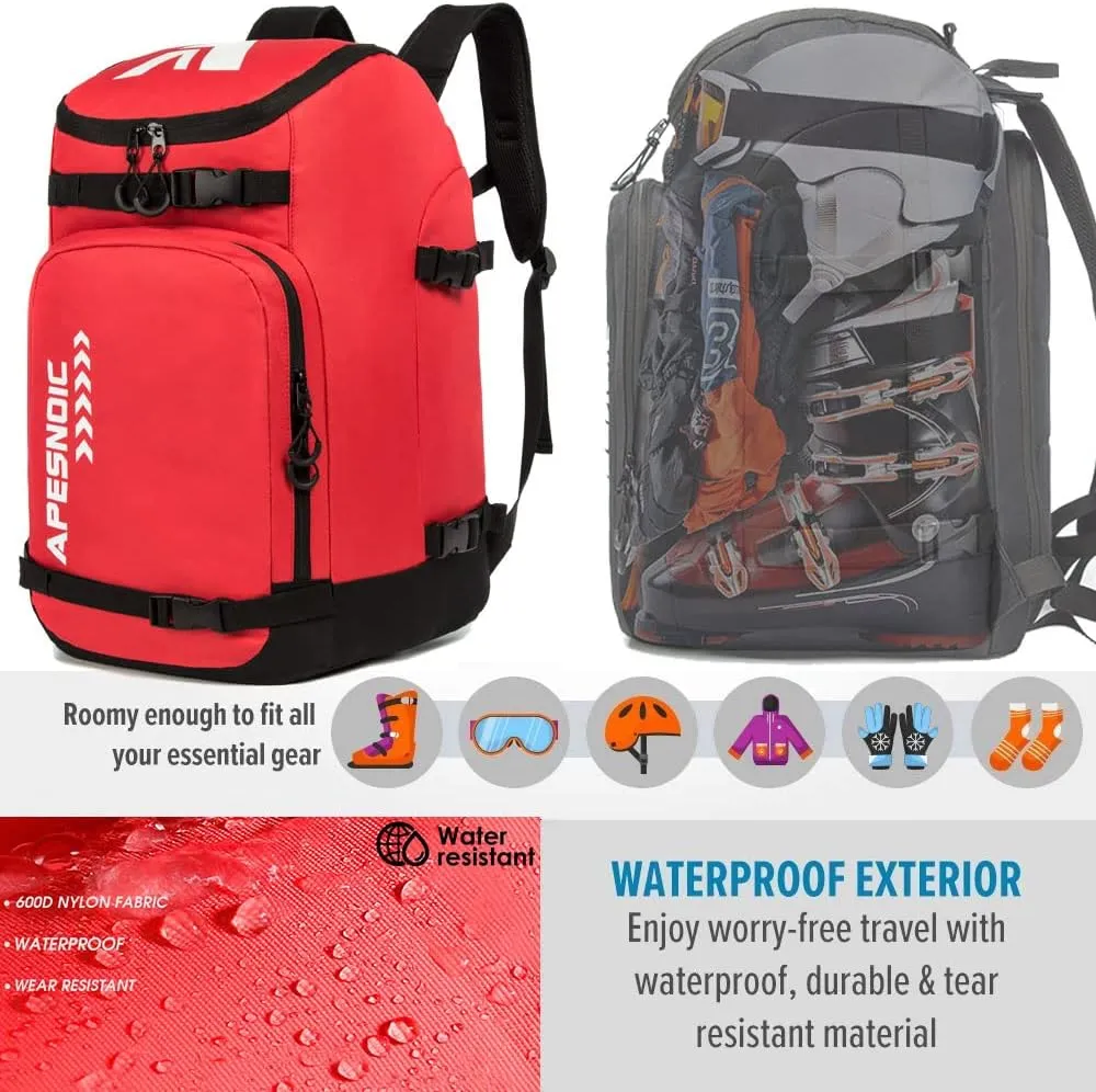 Ski Boot Bag - Ski and Snowboard Boots Backpack，Excellent for Travel with Waterproof Exterior & Bottom - for Men, Women and Youth.