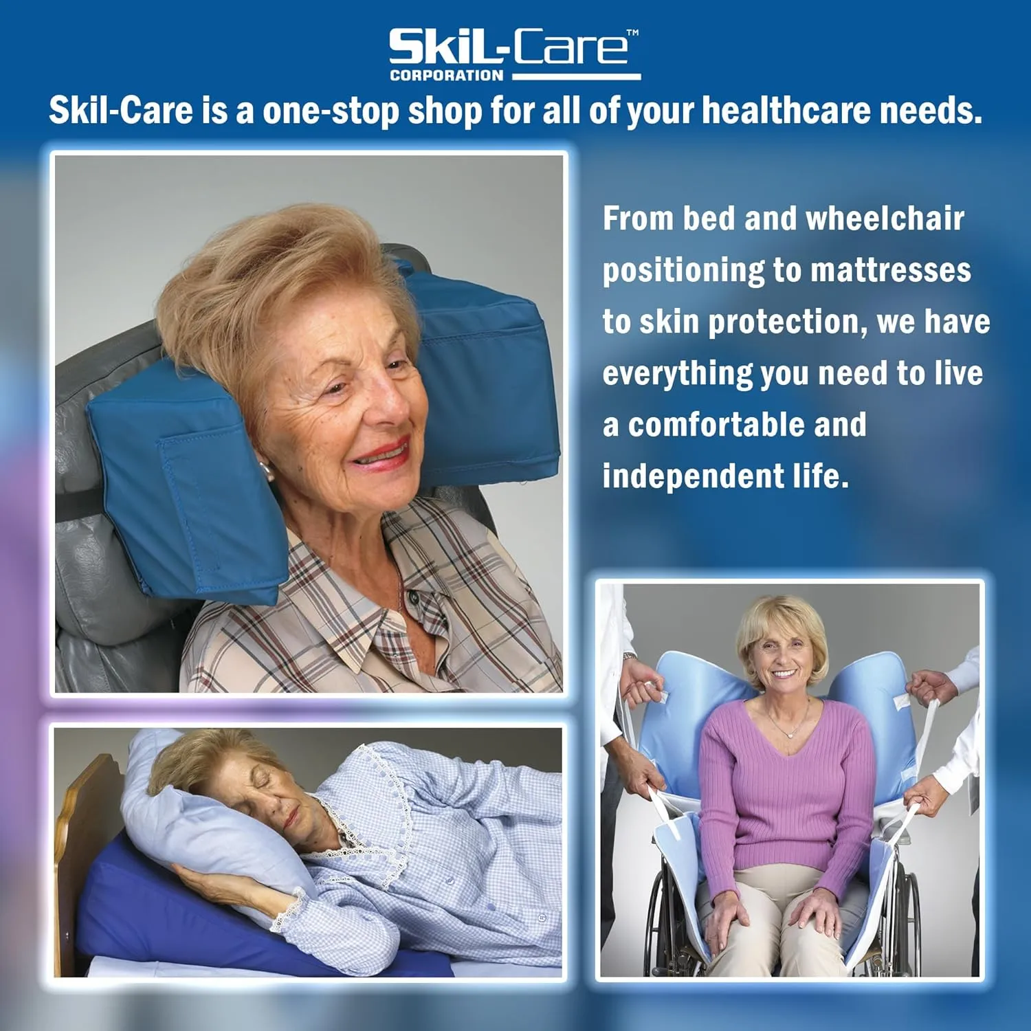 Skil-Care 45-Degree Foam Positioning Wedge, 17" L x 8" W x 8" H - Vinyl Cover, in-Bed Resident Support, Blue, 555025