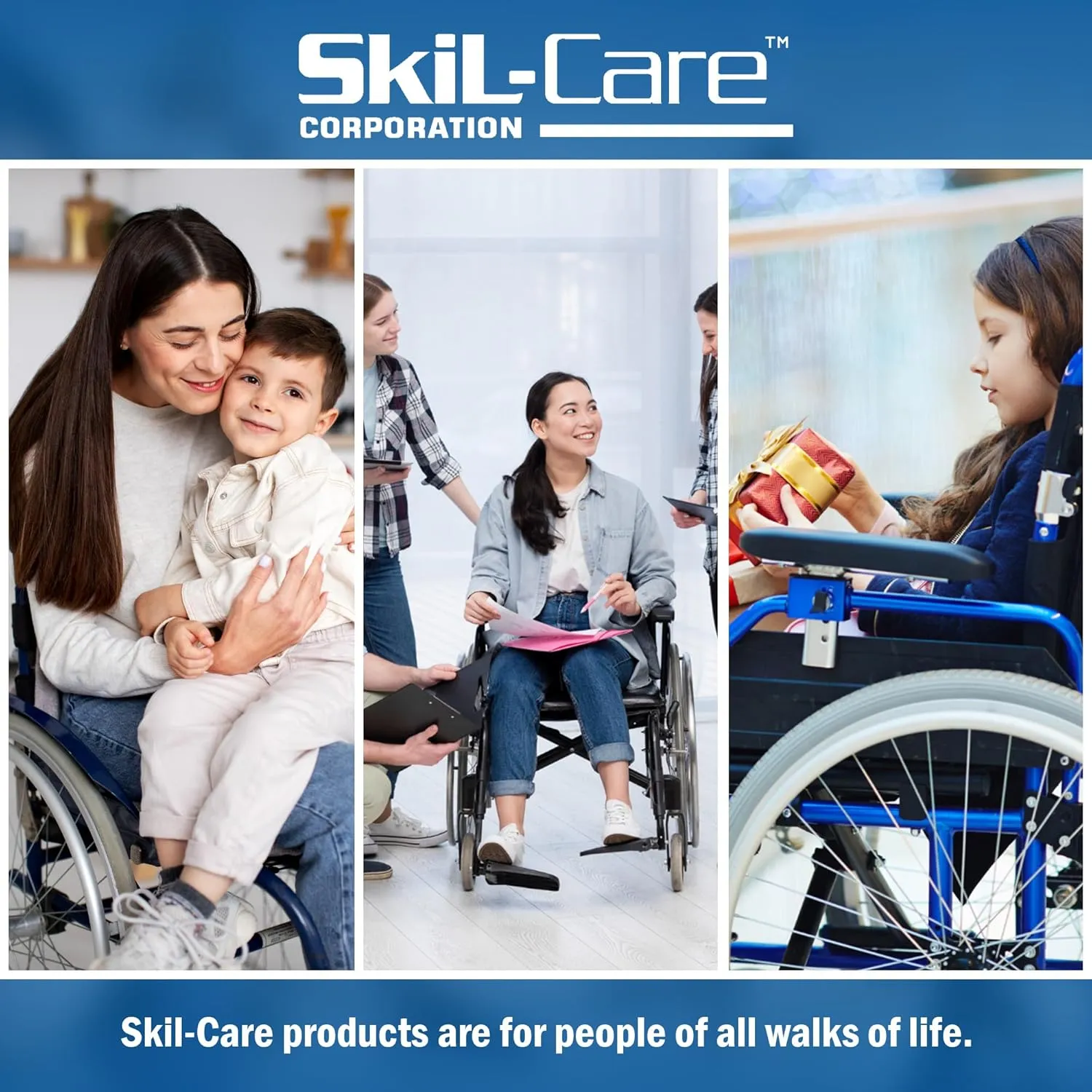 Skil-Care 45-Degree Foam Positioning Wedge, 17" L x 8" W x 8" H - Vinyl Cover, in-Bed Resident Support, Blue, 555025