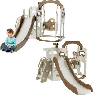 Slide for Toddlers Age 3-5 Kids Swing and Slide Set Baby Outdoor Indoor Playset with Basketball Hoop and Ball Stair Telescope Playground for Backyard