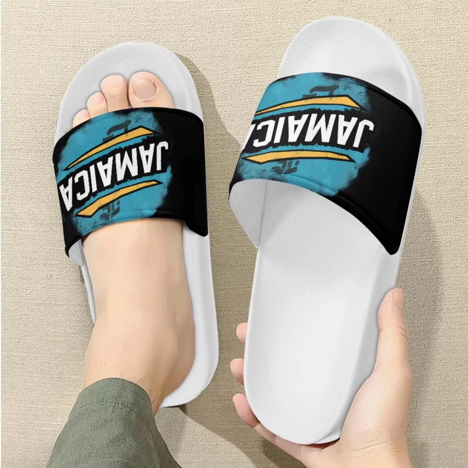 Slide Sandals Slippers for Women and Men, Cozy PU Uppers EVA Sole Non Slip Quick Drying Shower Shoes Bathroom Office