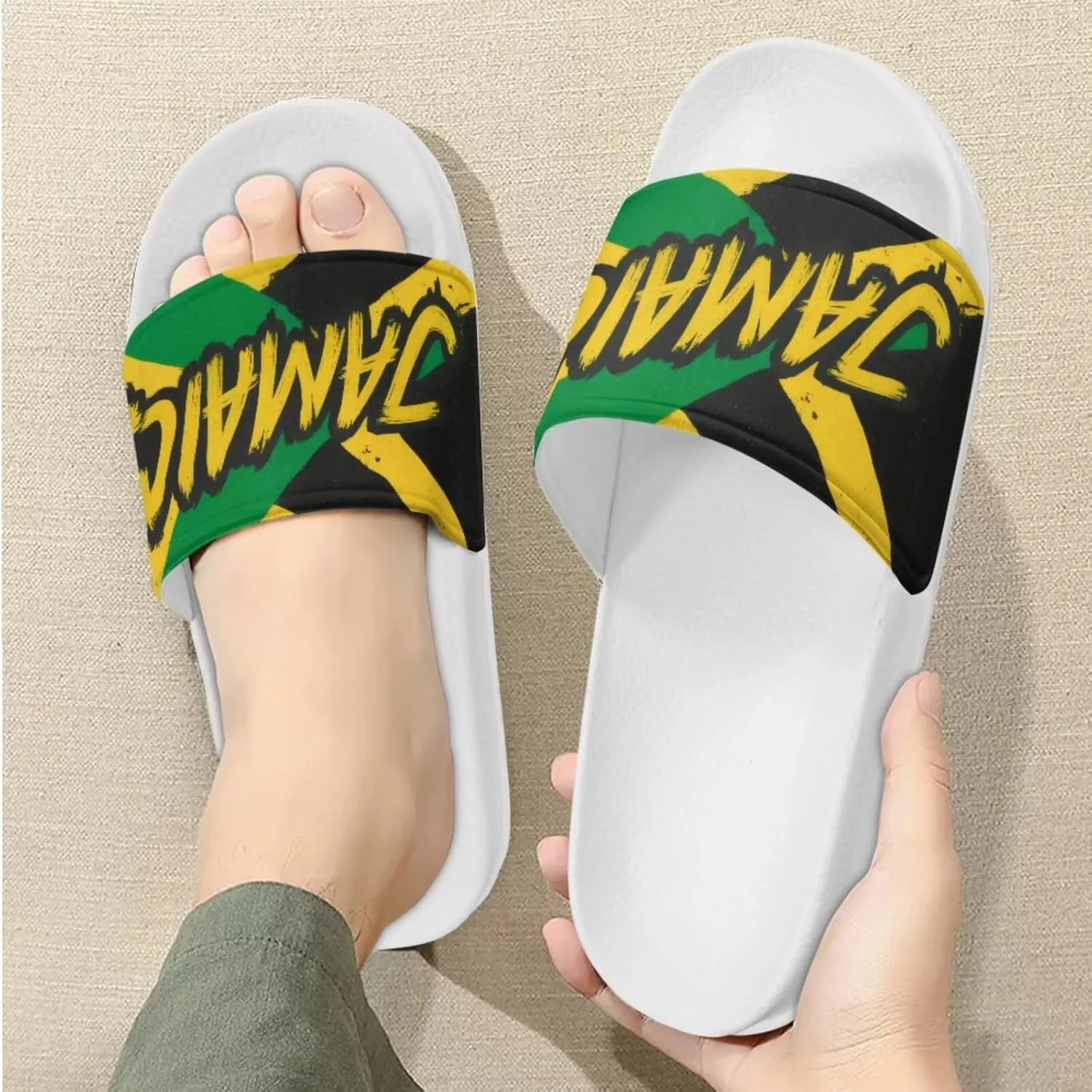 Slide Sandals Slippers for Women and Men, Cozy PU Uppers EVA Sole Non Slip Quick Drying Shower Shoes Bathroom Office