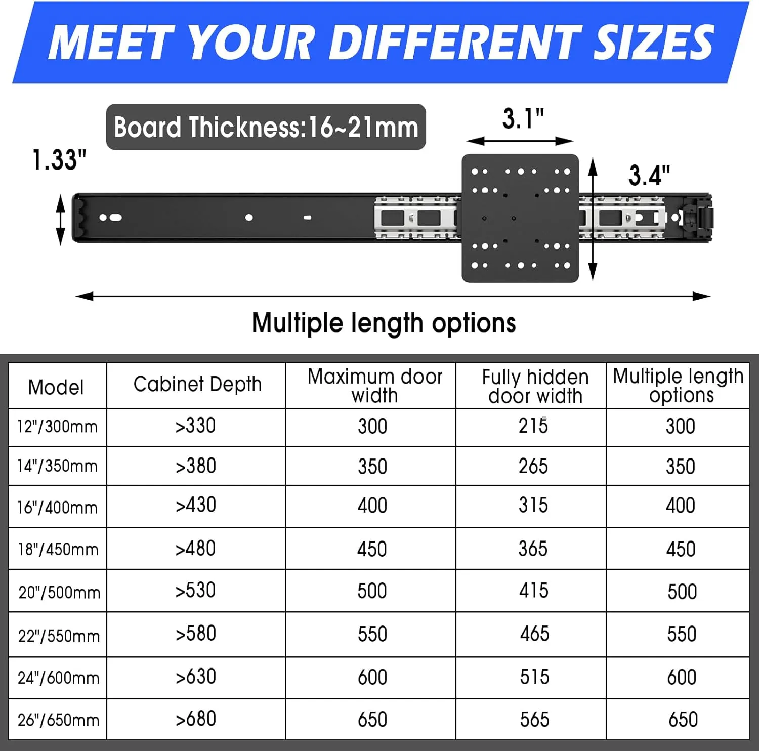 Sliding Hidden Door Track, Pocket Door Hardware, Smooth Gliding Pocket Door Slides with Hinges for Cabinet and Recessed Doors (22in, Set, 2)