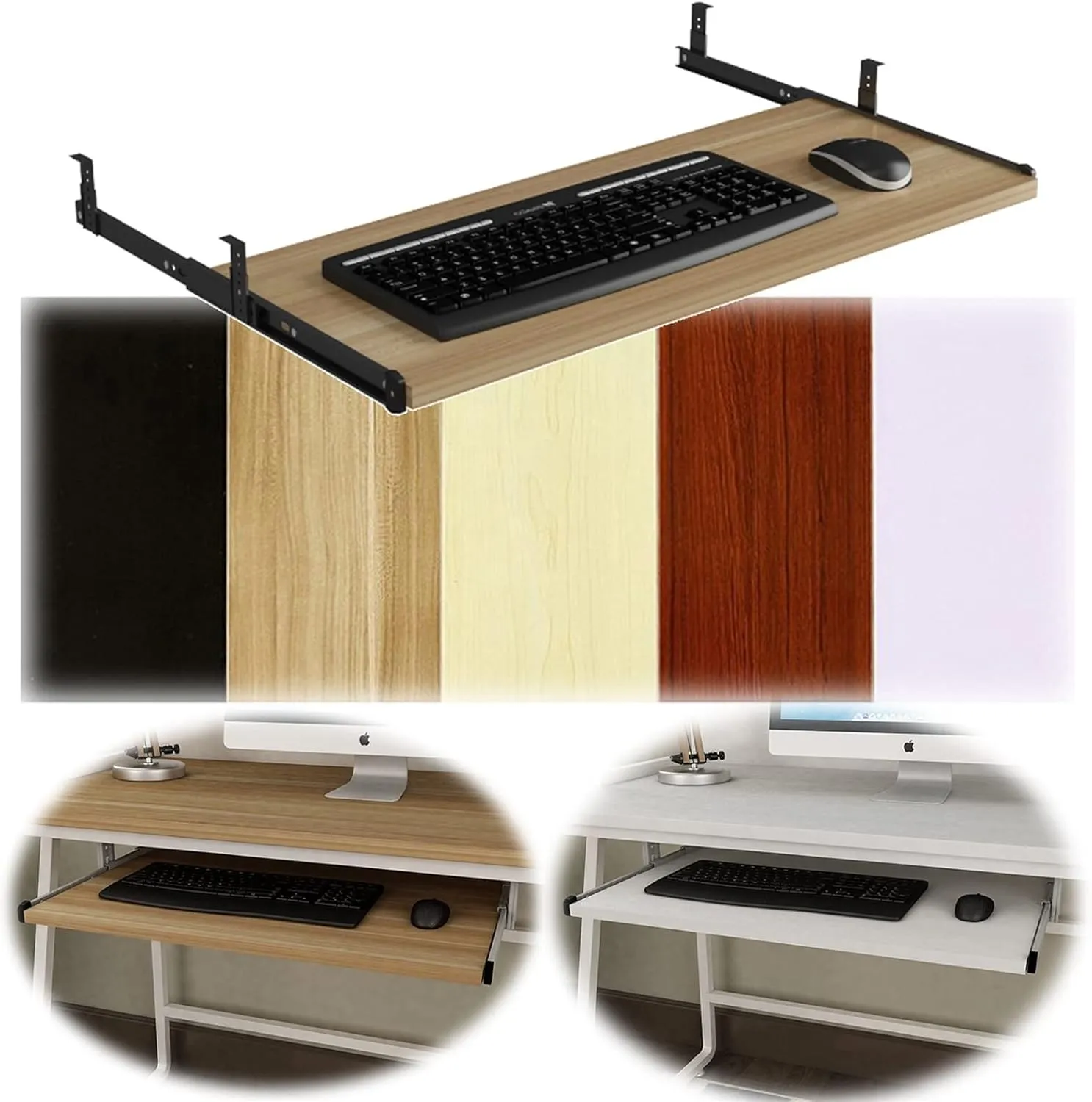 Sliding Keyboard Tray, 5-Hole Keyboard Slider, Ergonomic Adjustment, can Relieve Muscle Fatigue, Improve Work Efficiency, Punch-Free Installation