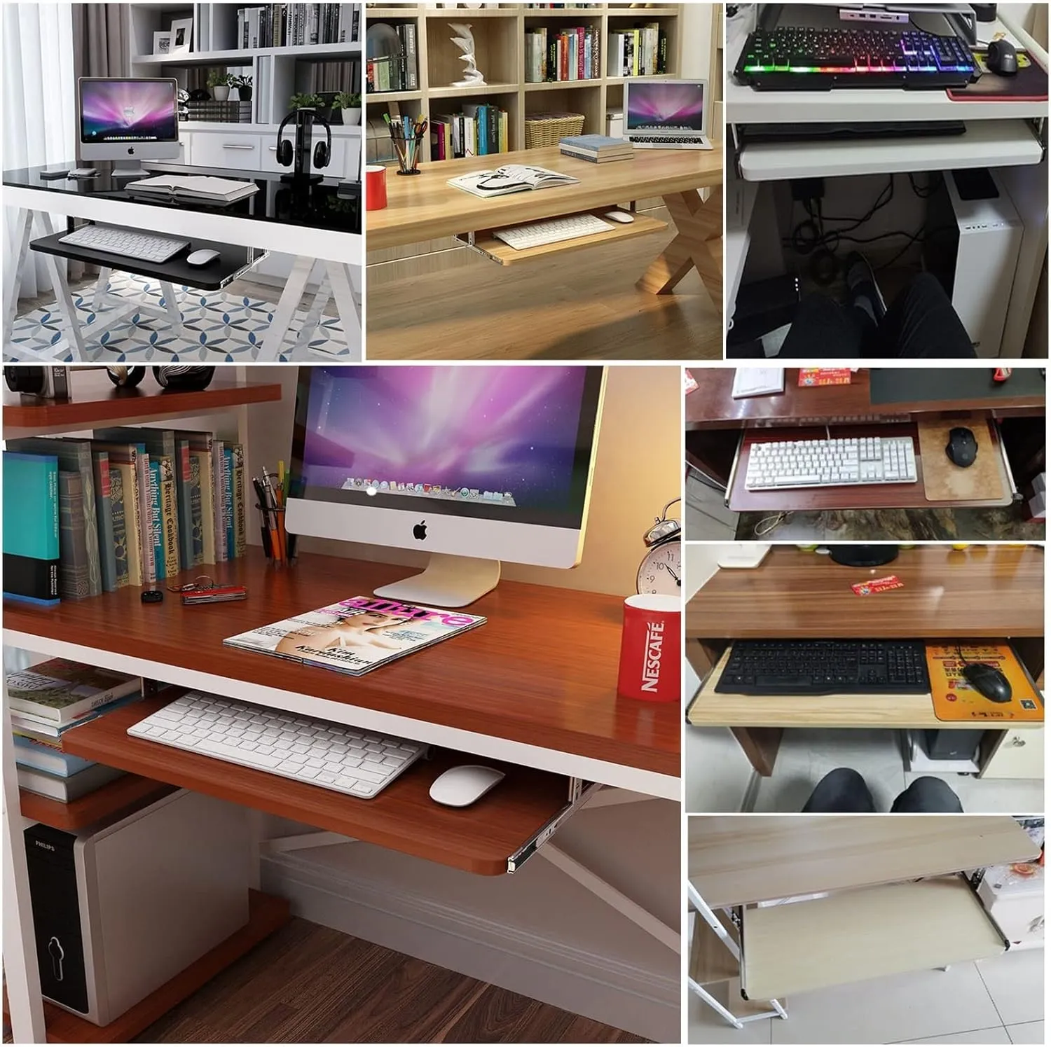 Sliding Keyboard Tray, 5-Hole Keyboard Slider, Ergonomic Adjustment, can Relieve Muscle Fatigue, Improve Work Efficiency, Punch-Free Installation