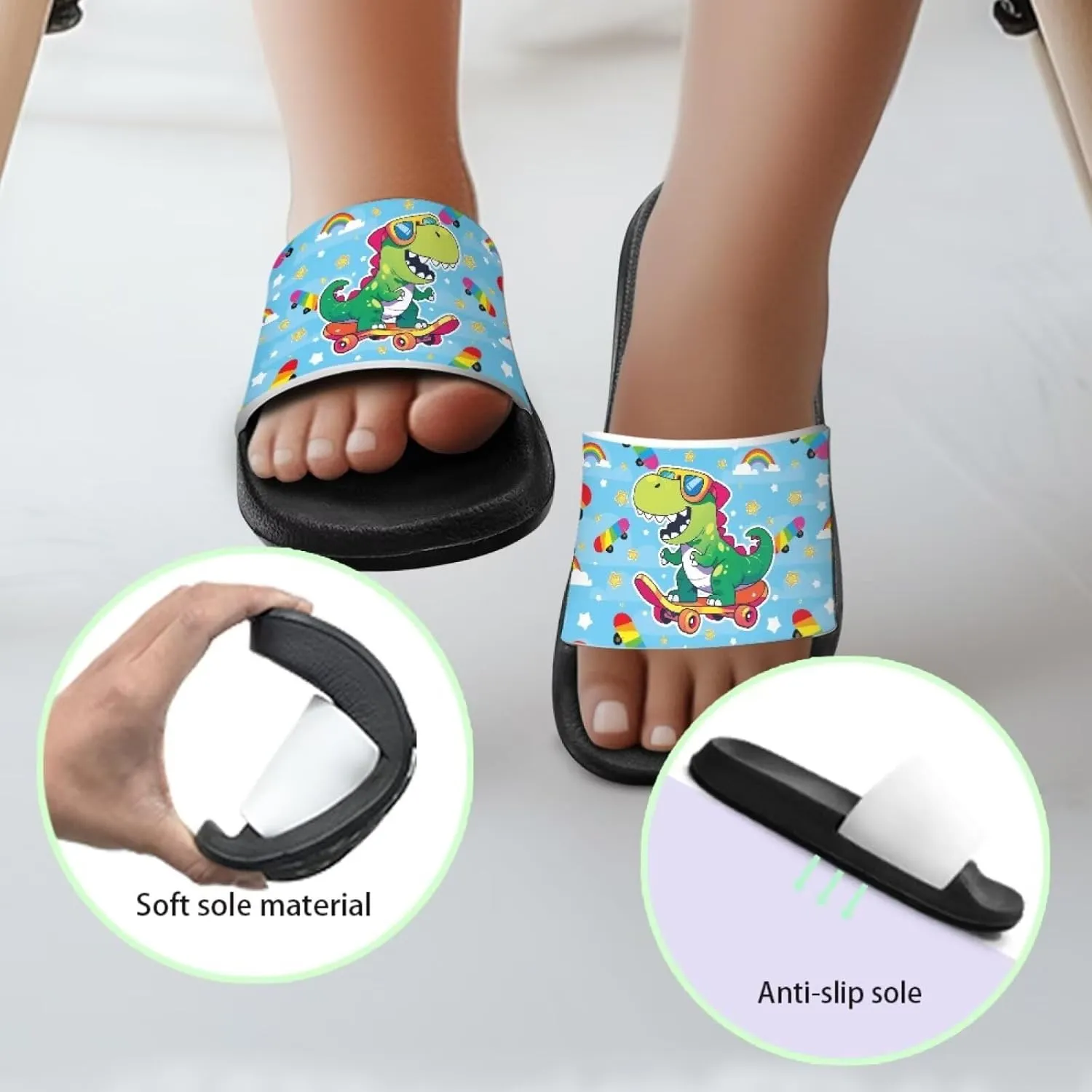 Slippers for Kids Beach Slippers Boys Summer Beach Shoes With Non Slip Sole Portable Vocation Slide Sandals