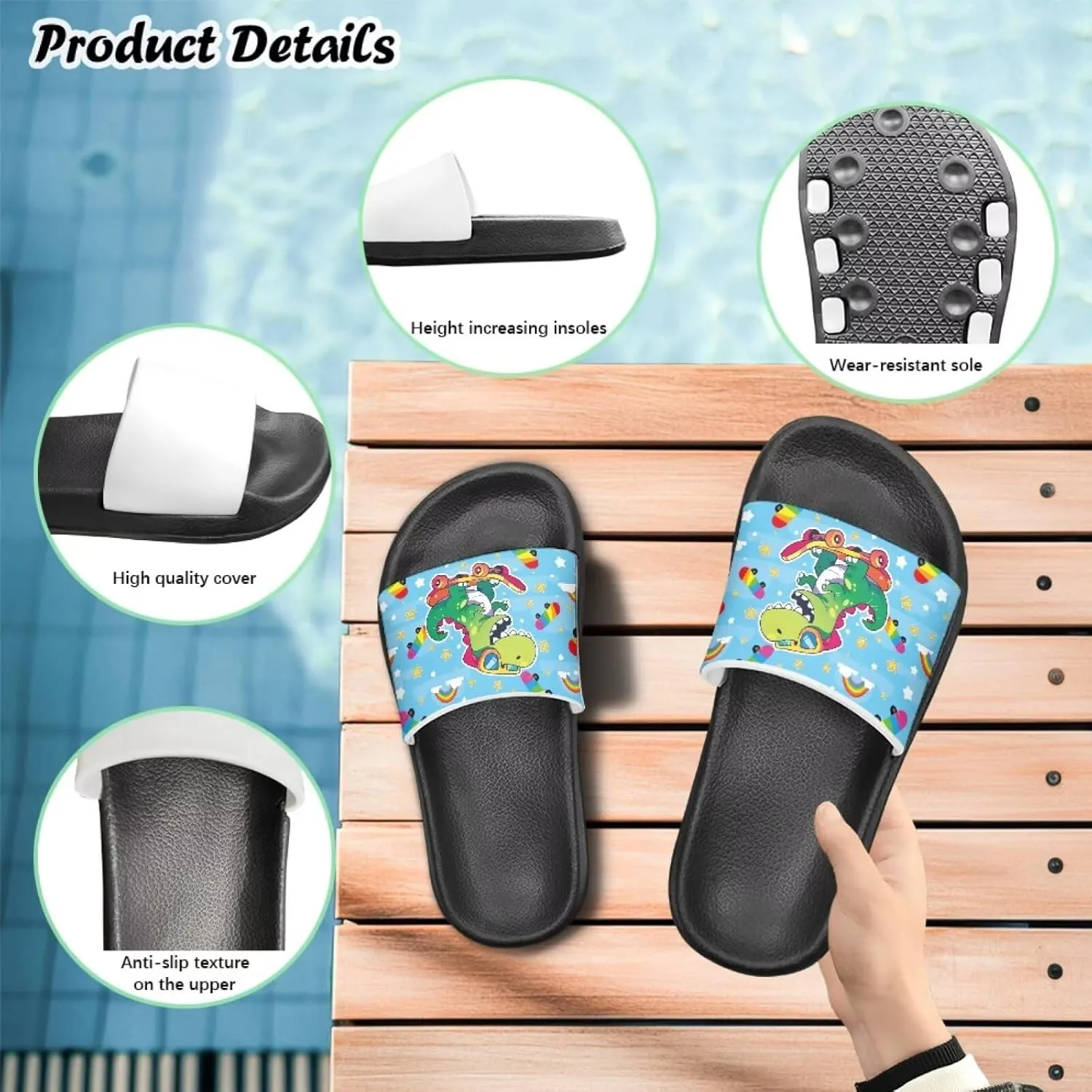 Slippers for Kids Beach Slippers Boys Summer Beach Shoes With Non Slip Sole Portable Vocation Slide Sandals