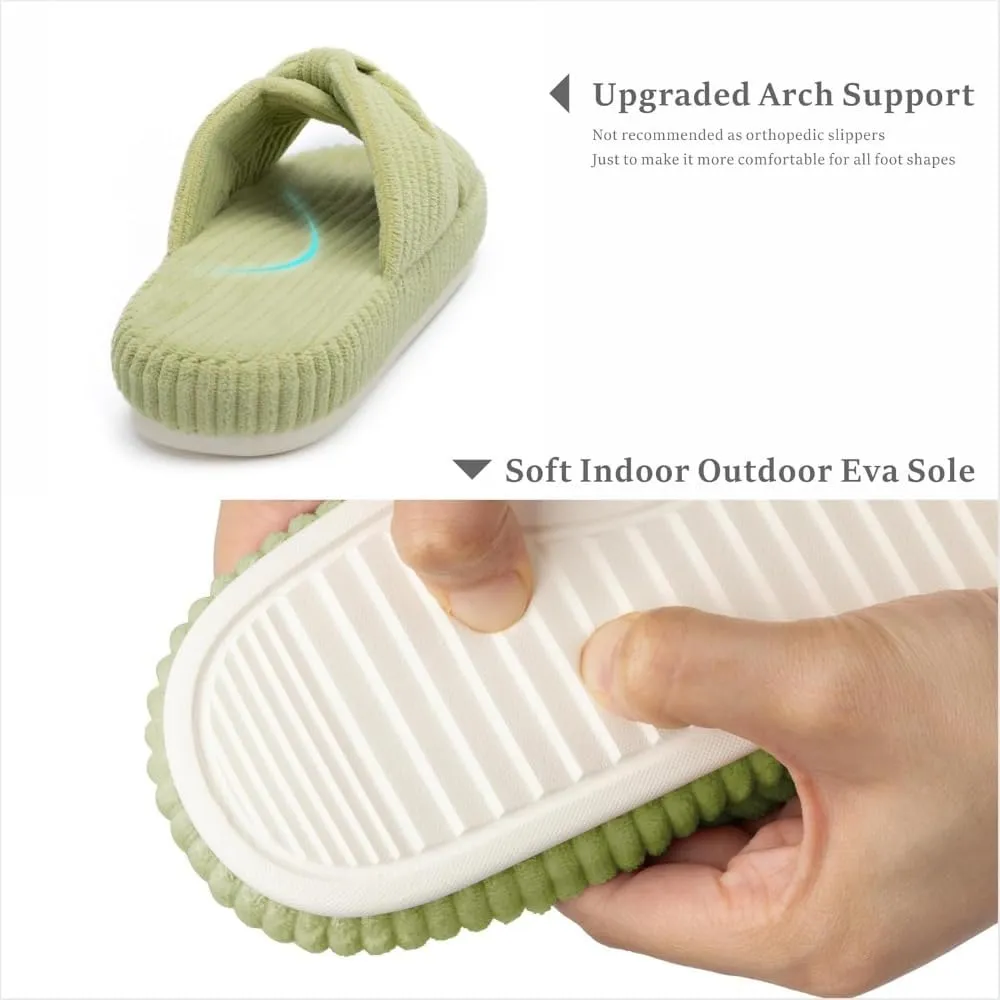 Slippers for Women Memory Foam House Bedroom Corduroy Bow Crossbands Slide Slipper Shoes Comfy Trendy Gift Slippers