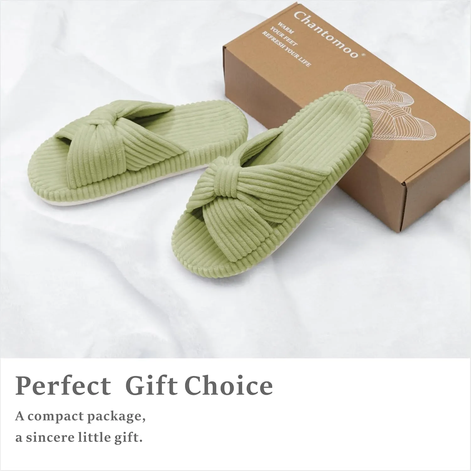 Slippers for Women Memory Foam House Bedroom Corduroy Bow Crossbands Slide Slipper Shoes Comfy Trendy Gift Slippers