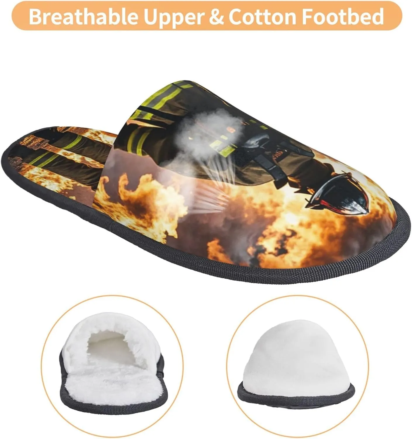 Slippers for Women Men Memory Foam Slippers Firefighter Fireman Flame House Slippers Winter Slides Indoor House Shoes