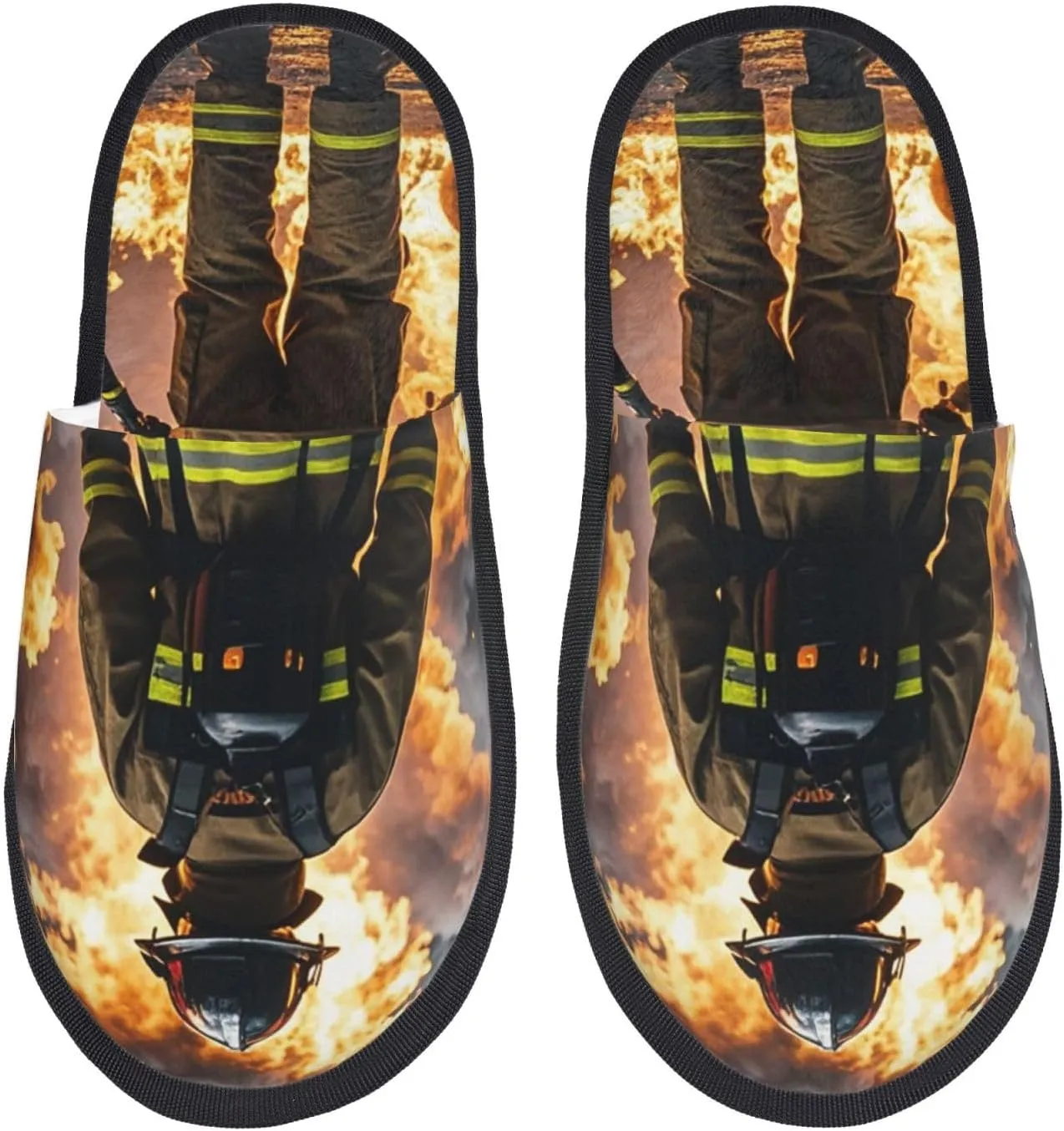 Slippers for Women Men Memory Foam Slippers Firefighter Fireman Flame House Slippers Winter Slides Indoor House Shoes