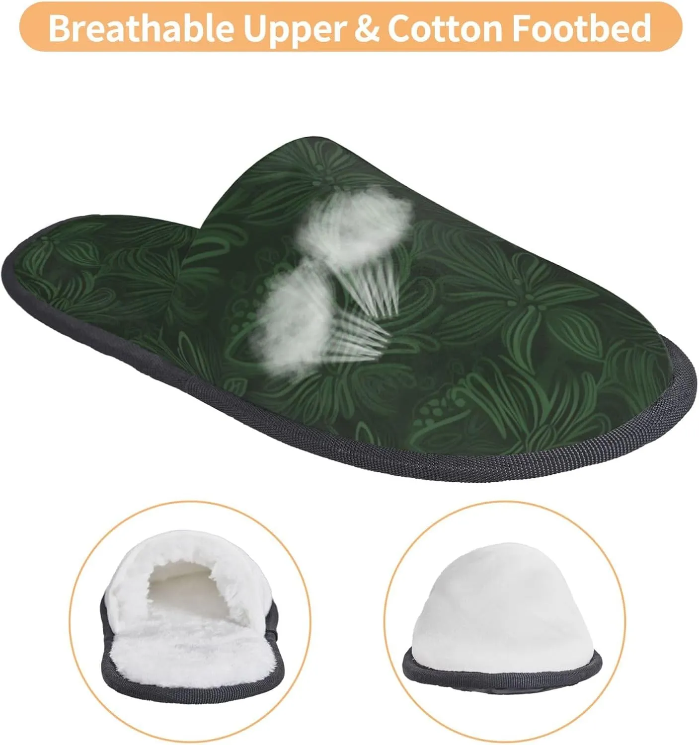 Slippers for Women Men Memory Foam Slippers Hunter Green Floral Petals Pattern House Slippers Winter Slides Indoor House Shoes