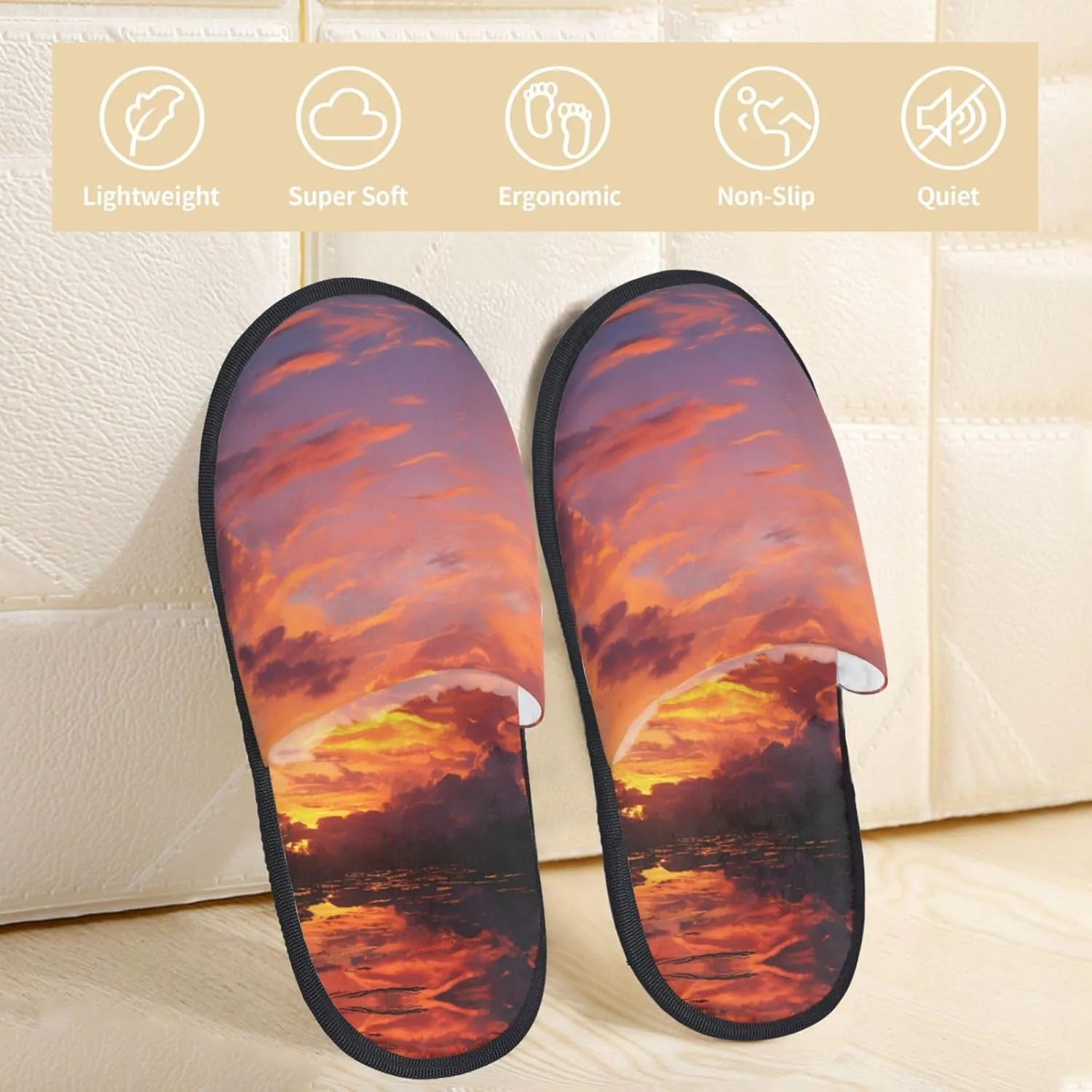 Slippers for Women Men Memory Foam Slippers Sunset at dusk House Slippers Winter Slides Indoor House Shoes