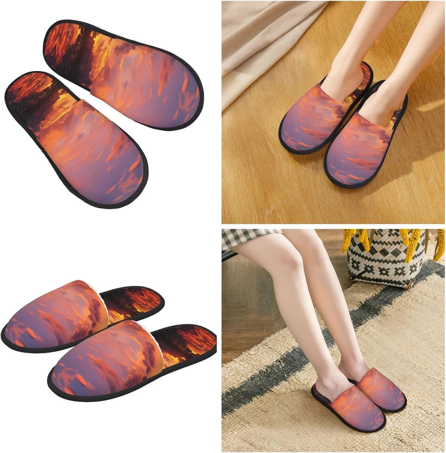 Slippers for Women Men Memory Foam Slippers Sunset at dusk House Slippers Winter Slides Indoor House Shoes