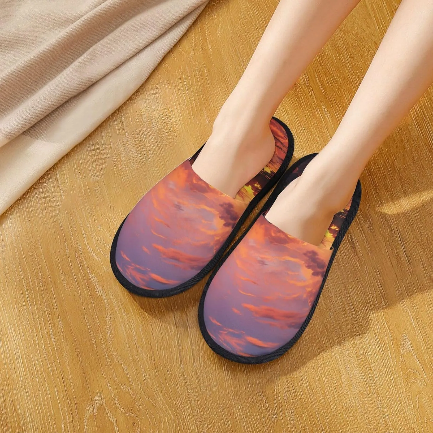 Slippers for Women Men Memory Foam Slippers Sunset at dusk House Slippers Winter Slides Indoor House Shoes