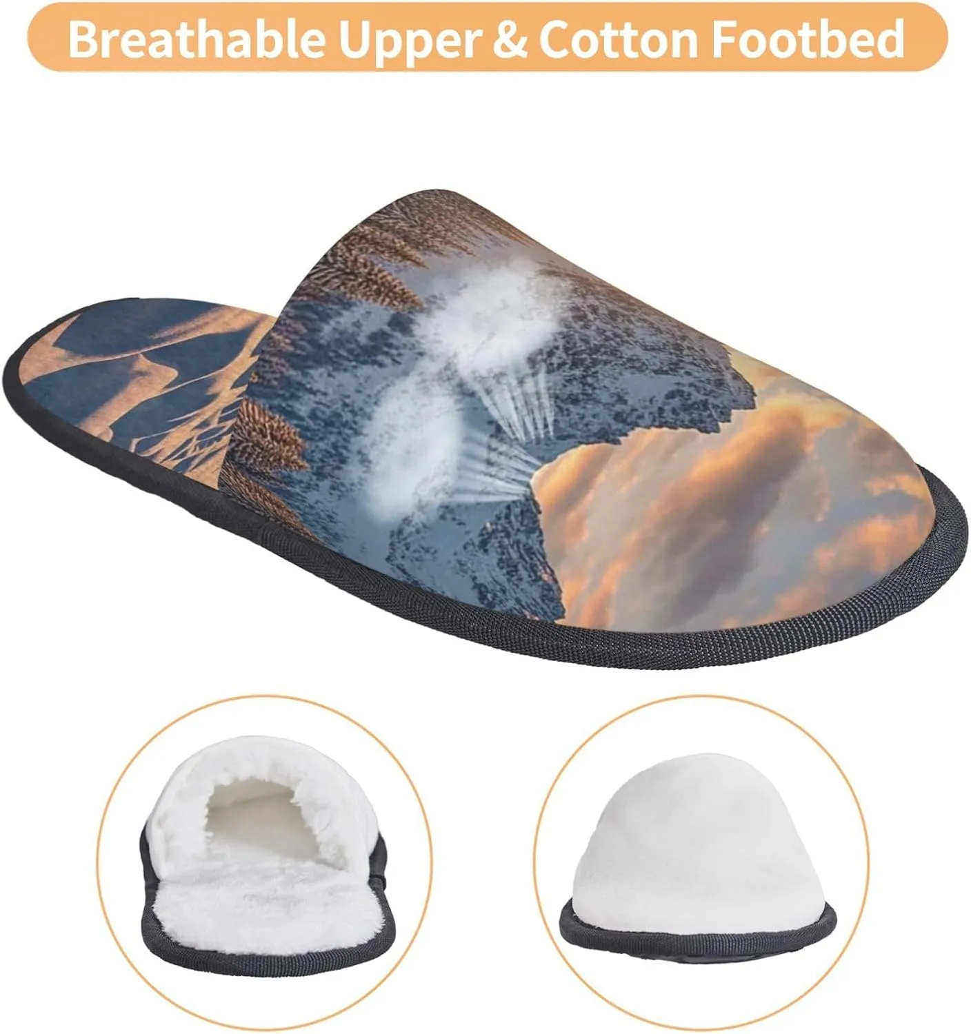 Slippers for Women Men Memory Foam Slippers Sunset Winter Mountains House Slippers Winter Slides Indoor House Shoes