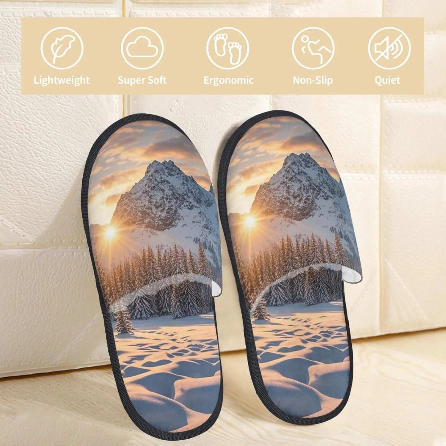 Slippers for Women Men Memory Foam Slippers Sunset Winter Mountains House Slippers Winter Slides Indoor House Shoes
