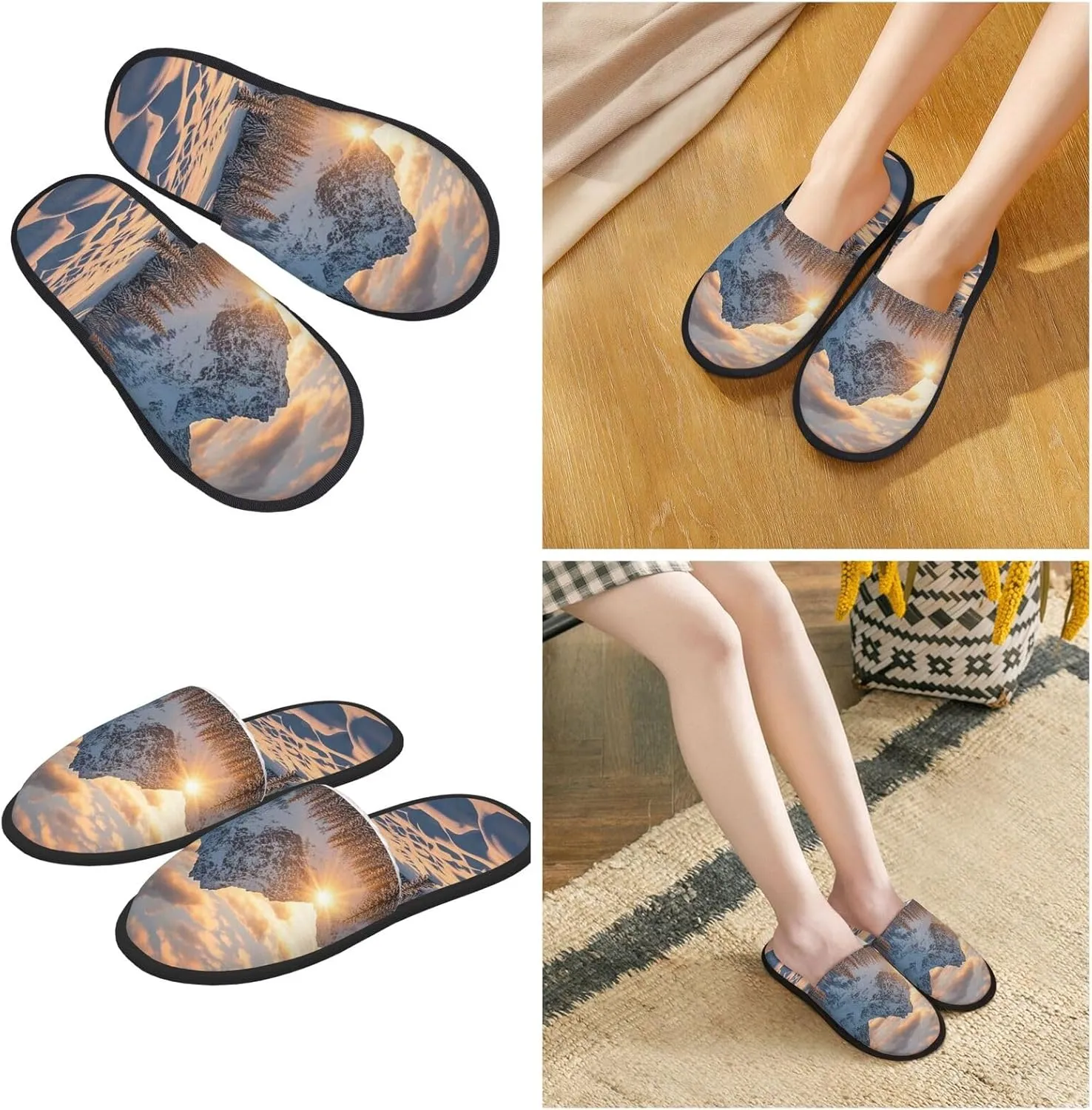 Slippers for Women Men Memory Foam Slippers Sunset Winter Mountains House Slippers Winter Slides Indoor House Shoes