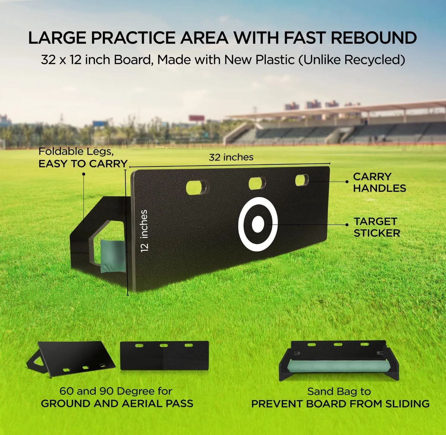 Soccer Rebounder Board Soccer Wall Kick Back Trainer with 2 Rebound Angles for Ball Passing and Bounce Back Training