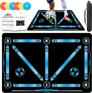 Soccer Training Mat with 6pcs Soccer Cones, Soccer Training Equipment, Agility Football Equipment, Soccer Gifts for Boys and Girls, Suitable for Beginners or All Levels 35"*24"
