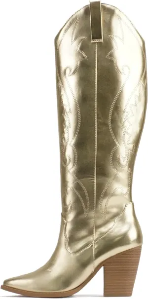 Soda “ARCADE” ~ Women Almond Toe Stitch Detail Pull-On High Heel Knee-High Western Boot