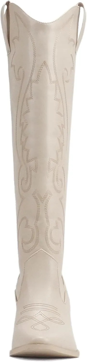 Soda “ARCADE” ~ Women Almond Toe Stitch Detail Pull-On High Heel Knee-High Western Boot