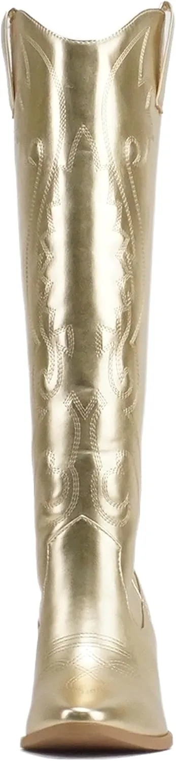 Soda “ARCADE” ~ Women Almond Toe Stitch Detail Pull-On High Heel Knee-High Western Boot