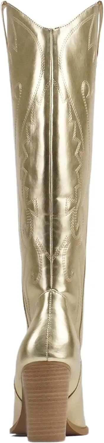Soda “ARCADE” ~ Women Almond Toe Stitch Detail Pull-On High Heel Knee-High Western Boot