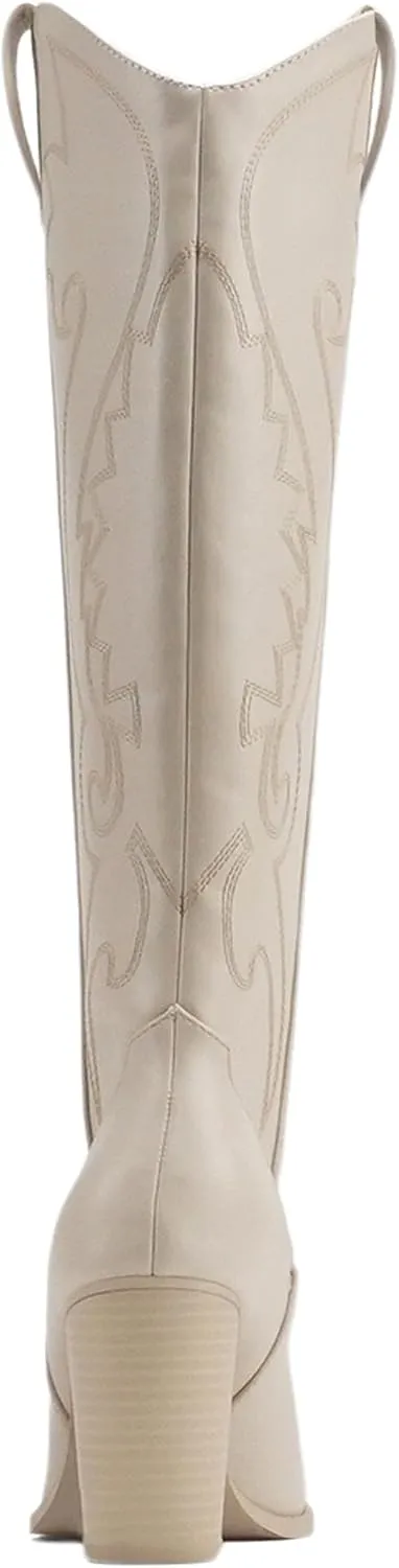 Soda “ARCADE” ~ Women Almond Toe Stitch Detail Pull-On High Heel Knee-High Western Boot