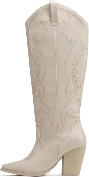 Soda “ARCADE” ~ Women Almond Toe Stitch Detail Pull-On High Heel Knee-High Western Boot