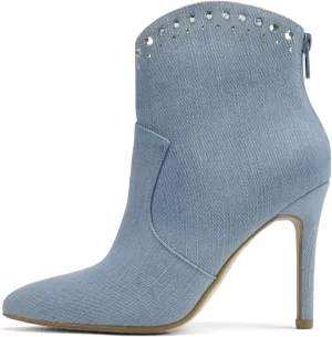 Soda “BANGLE” ~ Women Pointed Toe Stiletto High Heel Rhinestone Western Ankle Boot with Back Zipper