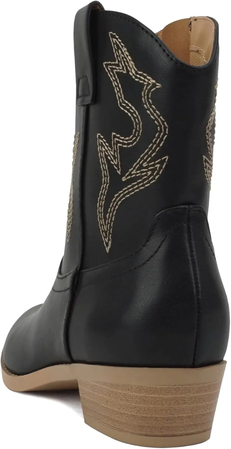 Soda “BLAZING-2” ~ Little Kids/Children/Girls Stitched Pointed Toe Low Heel High Top Ankle Shaft Western Boot Bootie
