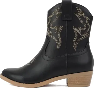 Soda “BLAZING-2” ~ Little Kids/Children/Girls Stitched Pointed Toe Low Heel High Top Ankle Shaft Western Boot Bootie