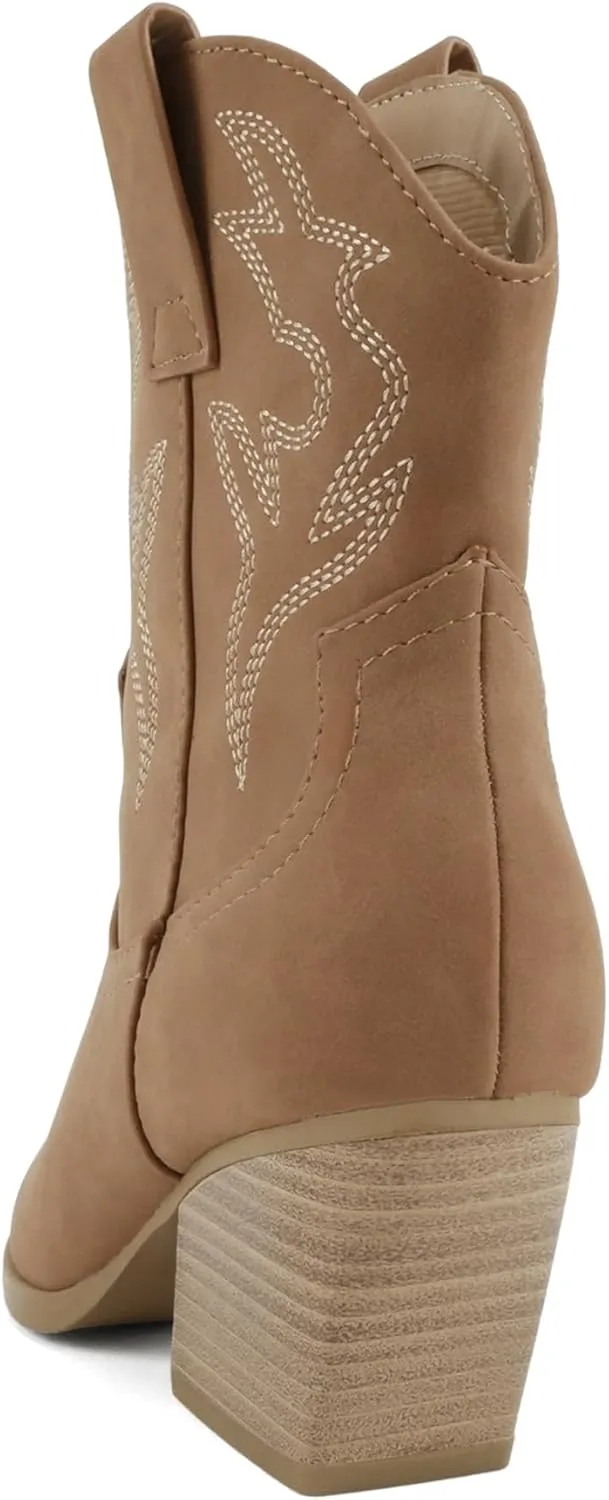 Soda “BLAZING” ~ Women Western Bootie Pointe Toe with Low Heel (Wide Fit Available)