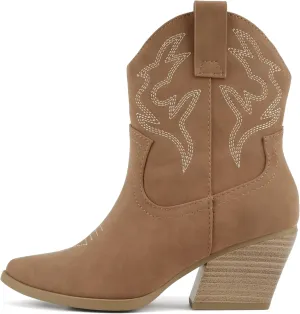 Soda “BLAZING” ~ Women Western Bootie Pointe Toe with Low Heel (Wide Fit Available)