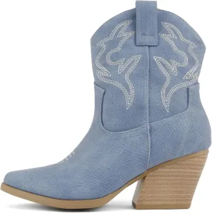 Soda “BLAZING” ~ Women Western Bootie Pointe Toe with Low Heel (Wide Fit Available)