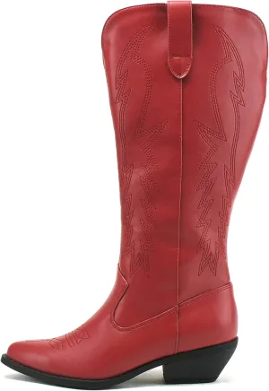 Soda COWBOY ~ Women Western Stitched Pointe Toe Mid Heel Tall Shaft Fashion Boots