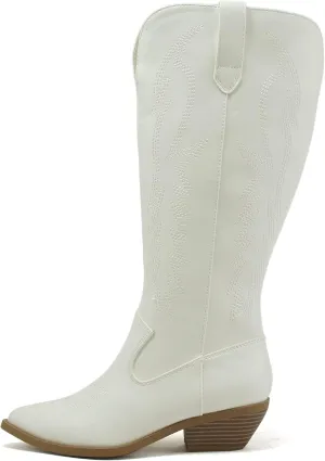 Soda COWBOY ~ Women Western Stitched Pointe Toe Mid Heel Tall Shaft Fashion Boots