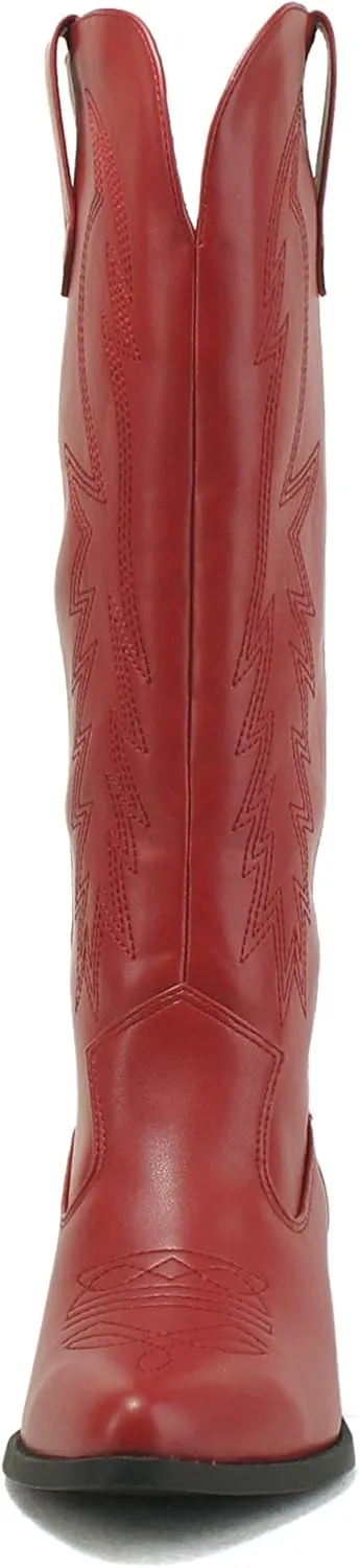 Soda COWBOY ~ Women Western Stitched Pointe Toe Mid Heel Tall Shaft Fashion Boots